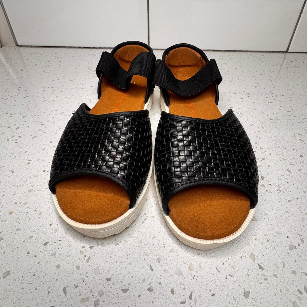 Bernie Mev Havana Quarter Strap Black Woven Platform Sandals Open Toe 42 or 11 - Picture 2 of 6